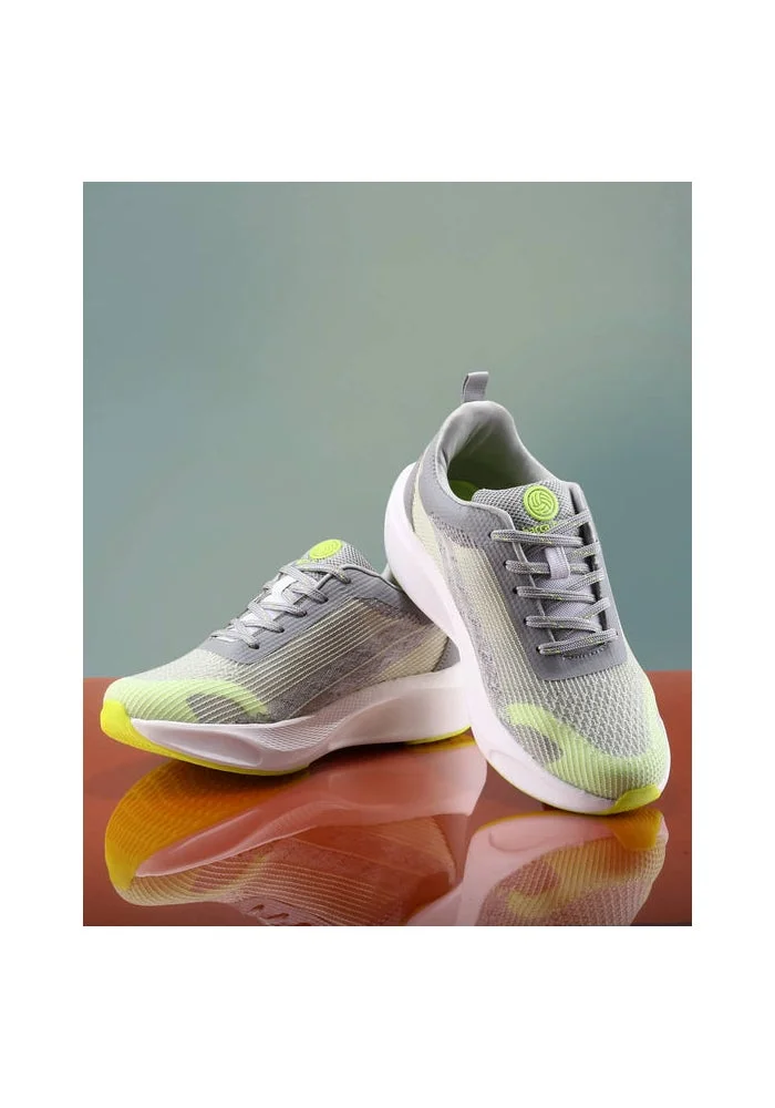 Bacca Bucci Grey and Neon Green Zippy Zest Flash Runners High-Performance Breathable Mesh Sports Shoes for Men | Best Price UAE
